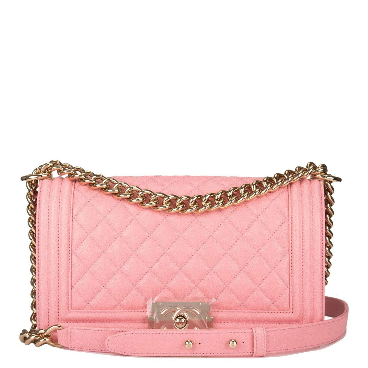 Chanel Pink Quilted Caviar Medium Boy Bag Light Gold Hardware - image 1