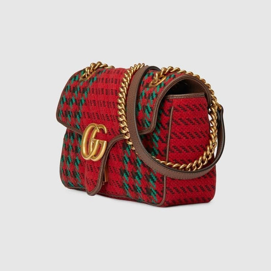 GG Marmont small Houndstooth shoulder bag Red and Green wool - image 2