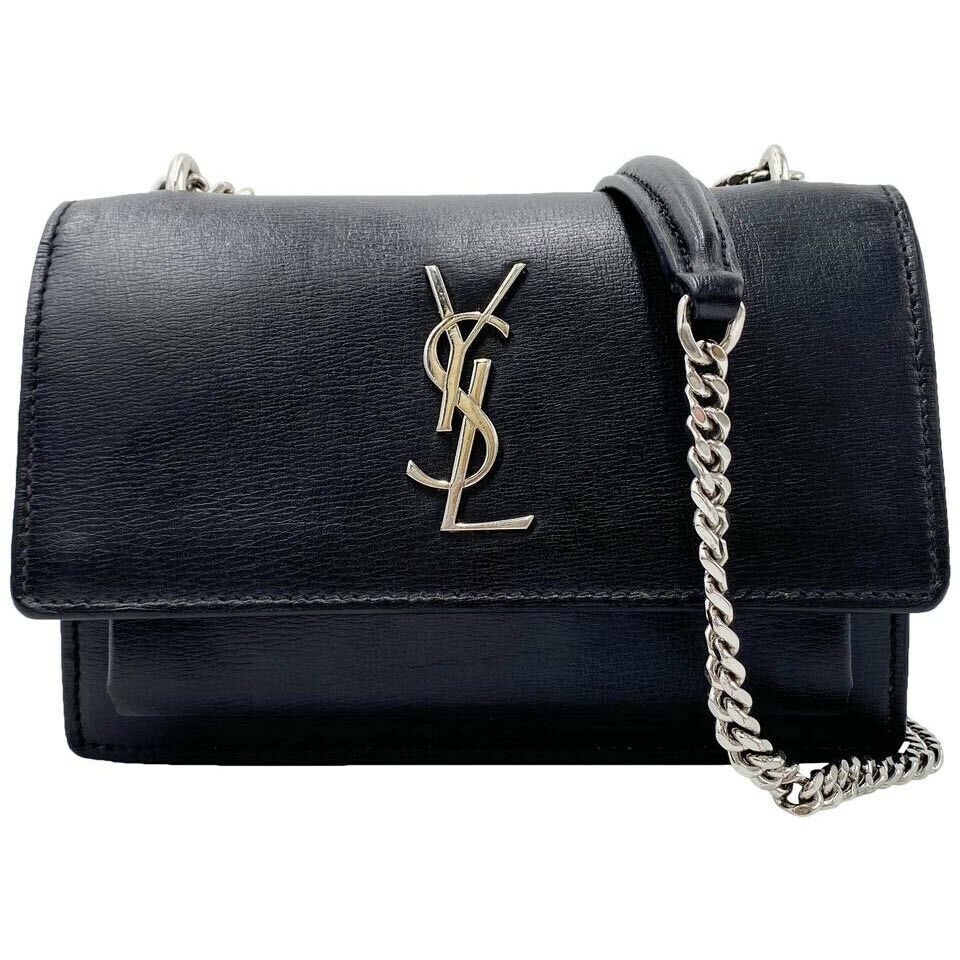 Saint Laurent Monogram Sunset Chain Wallet Calfskin Black Leather Shoulder Bag - photo 1