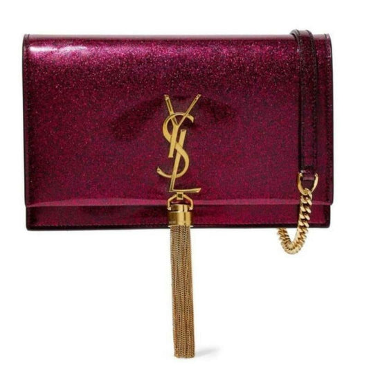 Saint Laurent Monogram Kate Chain Wallet New Chain Glitter Tassel Red Leather - photo 1