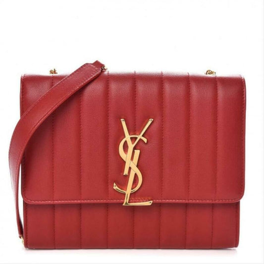 Saint Laurent Chain Wallet Vicky Lambskin Matelasse Rouge Eros Red Leather - image 1