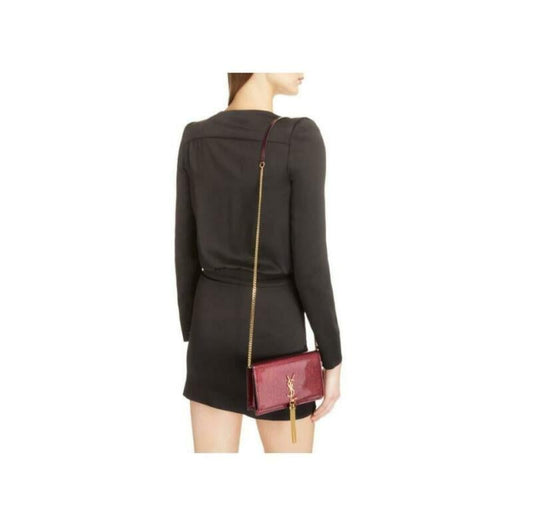 Saint Laurent Monogram Kate Chain Wallet New Chain Glitter Tassel Red Leather - photo 2