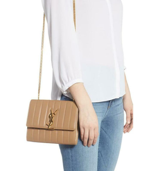 Saint Laurent Vicky Small Wallet On A Chain Monogram Beige Leather Shoulder Bag - photo 2