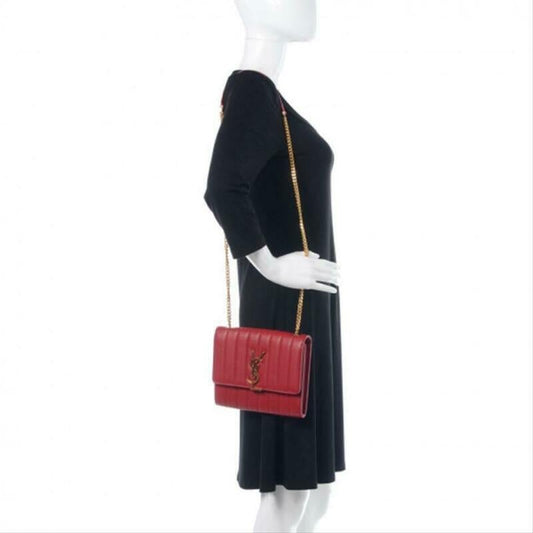 Saint Laurent Chain Wallet Vicky Lambskin Matelasse Rouge Eros Red Leather - image 2