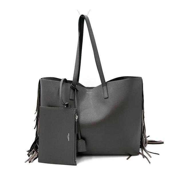 Saint Laurent Bag Large Fringe Shopping Monogram Black Calfskin Leather Tote - photo 1