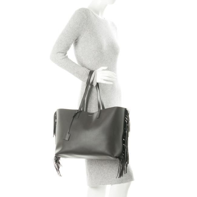 Saint Laurent Bag Large Fringe Shopping Monogram Black Calfskin Leather Tote - photo 2