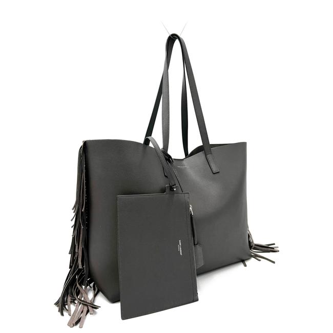 Saint Laurent Bag Large Fringe Shopping Monogram Black Calfskin Leather Tote - photo 3