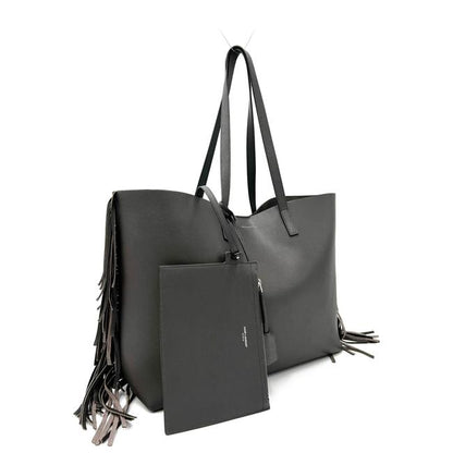 Saint Laurent Bag Large Fringe Shopping Monogram Black Calfskin Leather Tote - photo 3