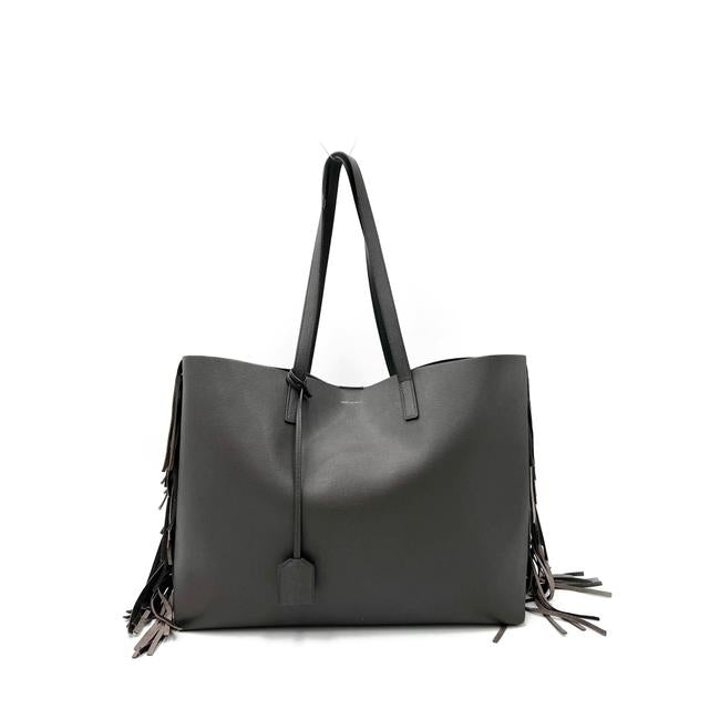 Saint Laurent Bag Large Fringe Shopping Monogram Black Calfskin Leather Tote - photo 4