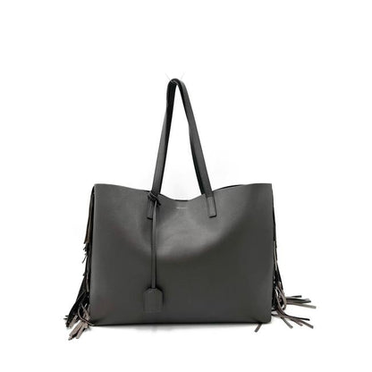Saint Laurent Bag Large Fringe Shopping Monogram Black Calfskin Leather Tote - photo 4