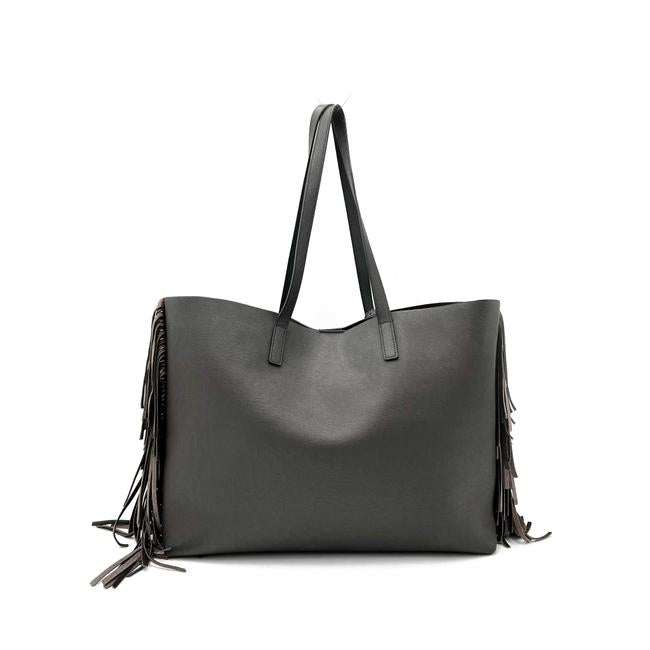 Saint Laurent Bag Large Fringe Shopping Monogram Black Calfskin Leather Tote - photo 5