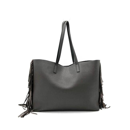Saint Laurent Bag Large Fringe Shopping Monogram Black Calfskin Leather Tote - photo 5
