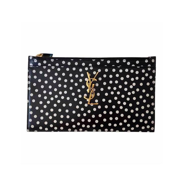 Saint Laurent Black Polka Dot Leather Pouch Monogram Zip Wallet - photo 1