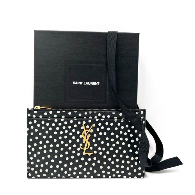 Saint Laurent Black Polka Dot Leather Pouch Monogram Zip Wallet - photo 2