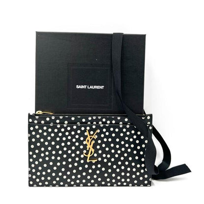 Saint Laurent Black Polka Dot Leather Pouch Monogram Zip Wallet - photo 2