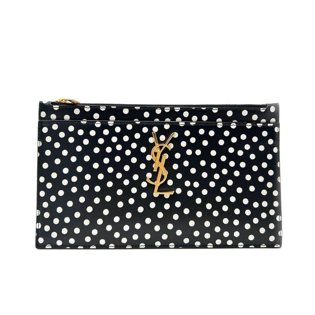 Saint Laurent Black Polka Dot Leather Pouch Monogram Zip Wallet - photo 3