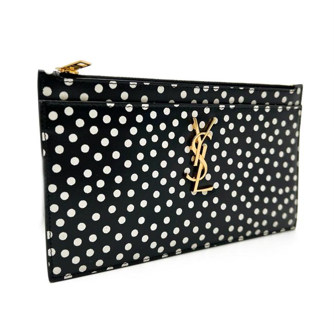 Saint Laurent Black Polka Dot Leather Pouch Monogram Zip Wallet - photo 4