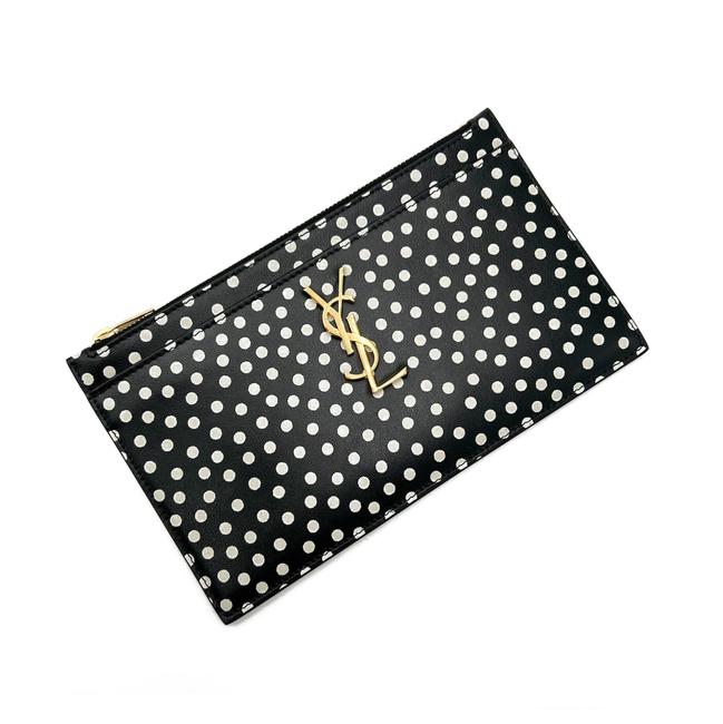Saint Laurent Black Polka Dot Leather Pouch Monogram Zip Wallet - photo 6