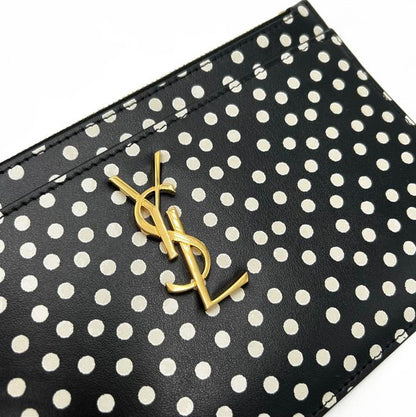 Saint Laurent Black Polka Dot Leather Pouch Monogram Zip Wallet - photo 7