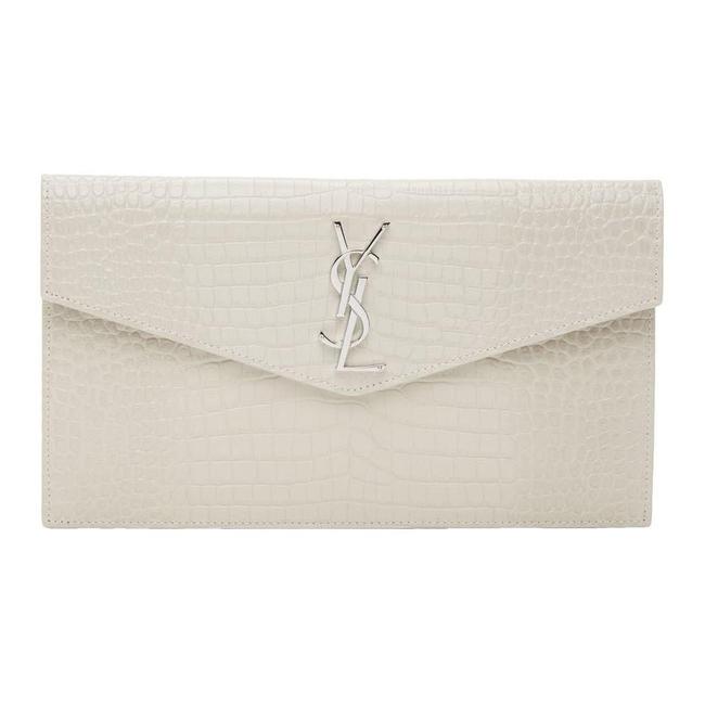 Saint Laurent Calfskin Crocodile Embossed Uptown Monogram Pouch Crema Soft Off-white Croc-effect Leather Clutch - image 1