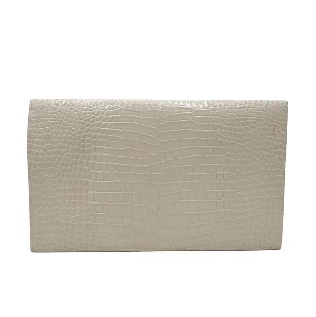 Saint Laurent Calfskin Crocodile Embossed Uptown Monogram Pouch Crema Soft Off-white Croc-effect Leather Clutch - image 5