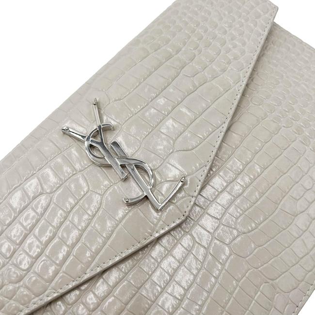 Saint Laurent Calfskin Crocodile Embossed Uptown Monogram Pouch Crema Soft Off-white Croc-effect Leather Clutch - image 7