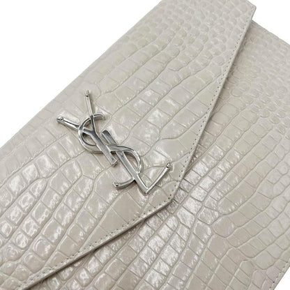 Saint Laurent Calfskin Crocodile Embossed Uptown Monogram Pouch Crema Soft Off-white Croc-effect Leather Clutch - image 7