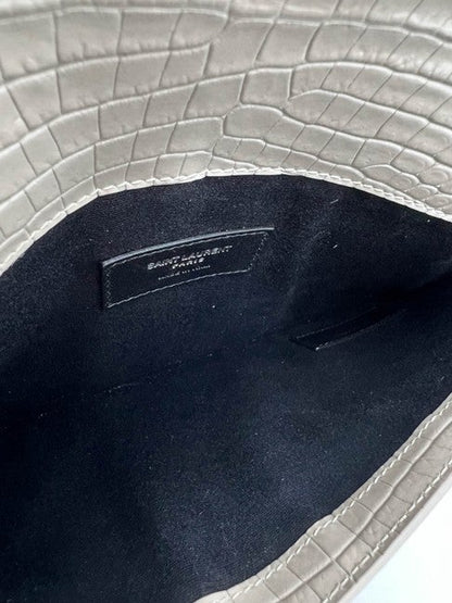 Saint Laurent Calfskin Crocodile Embossed Uptown Monogram Pouch Crema Soft Off-white Croc-effect Leather Clutch - image 9