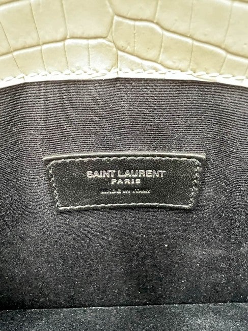 Saint Laurent Calfskin Crocodile Embossed Uptown Monogram Pouch Crema Soft Off-white Croc-effect Leather Clutch - image 10