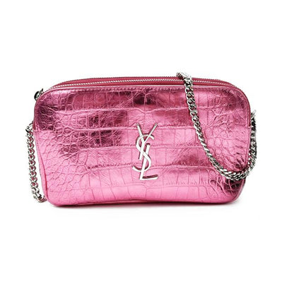 Saint Laurent Camera Lou Double Zip Metallic Chain Monogram Pink Leather Cross Body Bag - photo 1