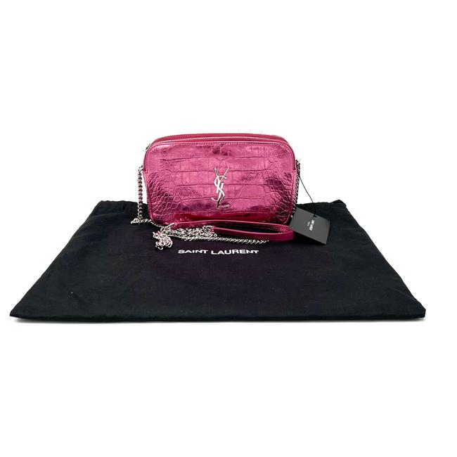 Saint Laurent Camera Lou Double Zip Metallic Chain Monogram Pink Leather Cross Body Bag - photo 2