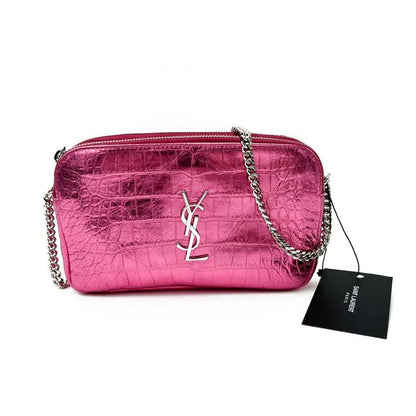 Saint Laurent Camera Lou Double Zip Metallic Chain Monogram Pink Leather Cross Body Bag - photo 3