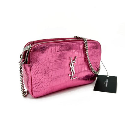 Saint Laurent Camera Lou Double Zip Metallic Chain Monogram Pink Leather Cross Body Bag - photo 4