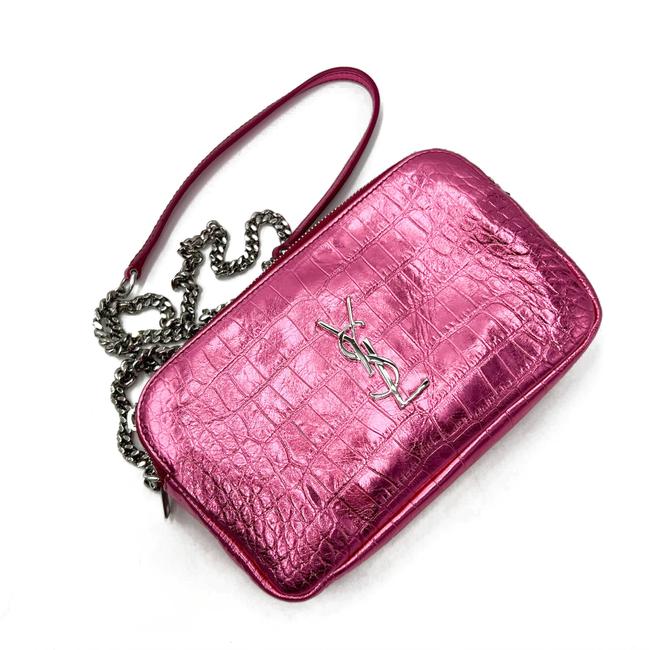Saint Laurent Camera Lou Double Zip Metallic Chain Monogram Pink Leather Cross Body Bag - photo 7