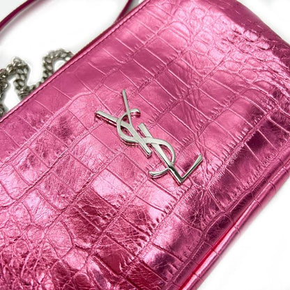 Saint Laurent Camera Lou Double Zip Metallic Chain Monogram Pink Leather Cross Body Bag - photo 8