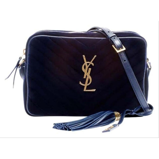 Saint Laurent Camera Lou Medium Ysl Monogram Quilted Blue Velvet Cross Body Bag - image 1