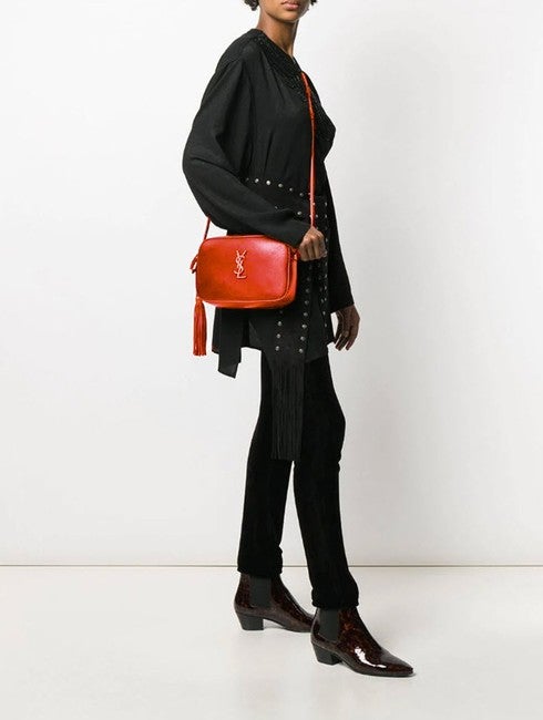 Saint Laurent Camera Lou Smooth Monogram Tassel Red Leather Cross Body Bag - photo 2