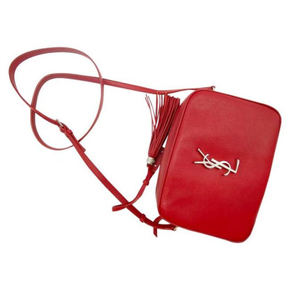 Saint Laurent Camera Lou Smooth Monogram Tassel Red Leather Cross Body Bag - image 8