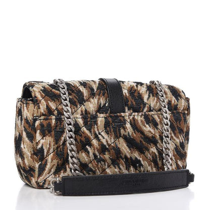 Saint Laurent Chain Jacquard Leopard Matelasse Chevron Monogram Baby Black Canvas Shoulder Bag - image 3