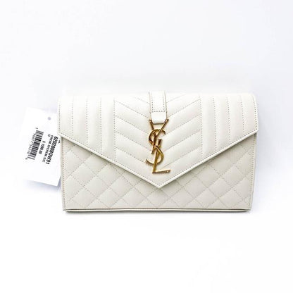 Saint Laurent Chain Wallet Envelope Monogram Matelasse Wallet-on-chain Triquilted White Leather Shoulder Bag - image 5