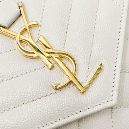 Saint Laurent Chain Wallet Envelope Monogram Matelasse Wallet-on-chain Triquilted White Leather Shoulder Bag - image 9
