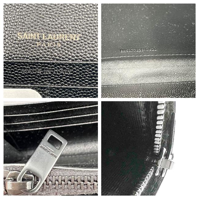 Saint Laurent Chain Wallet Grain De Poudre Matelasse Chevron Monogram Black Leather Cross Body Bag - image 11