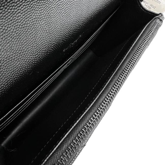 Saint Laurent Chain Wallet Grain De Poudre Matelasse Chevron Monogram Black Leather Cross Body Bag - image 11