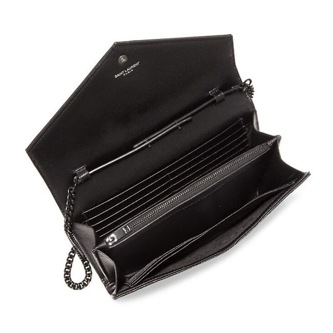 Saint Laurent Chain Wallet Grain De Poudre Matelasse Chevron Monogram Black Leather Cross Body Bag - image 3