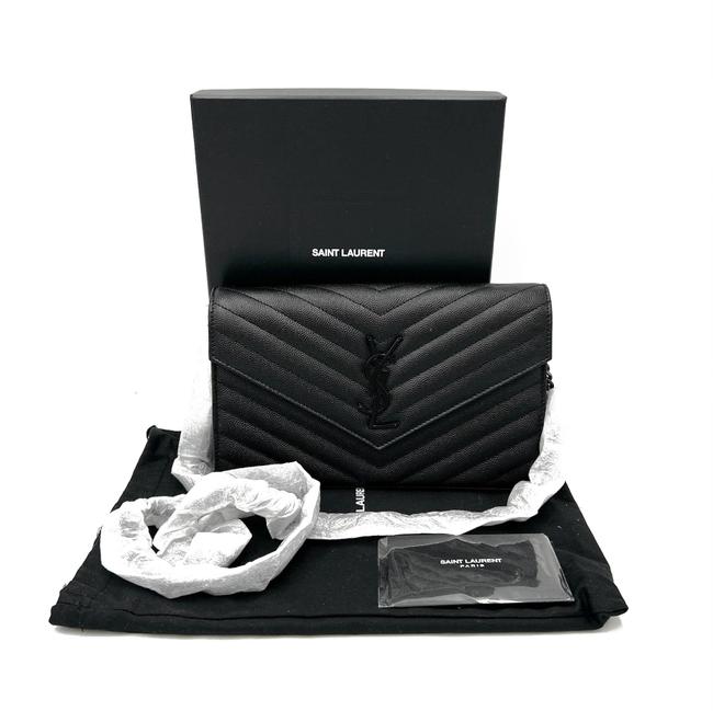Saint Laurent Chain Wallet Grain De Poudre Matelasse Chevron Monogram Black Leather Cross Body Bag - image 4