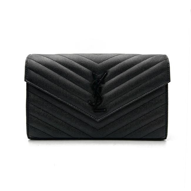 Saint Laurent Chain Wallet Grain De Poudre Matelasse Chevron Monogram Black Leather Cross Body Bag - image 5