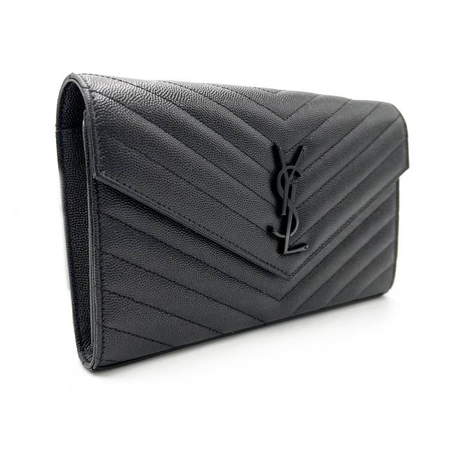Saint Laurent Chain Wallet Grain De Poudre Matelasse Chevron Monogram Black Leather Cross Body Bag - image 6