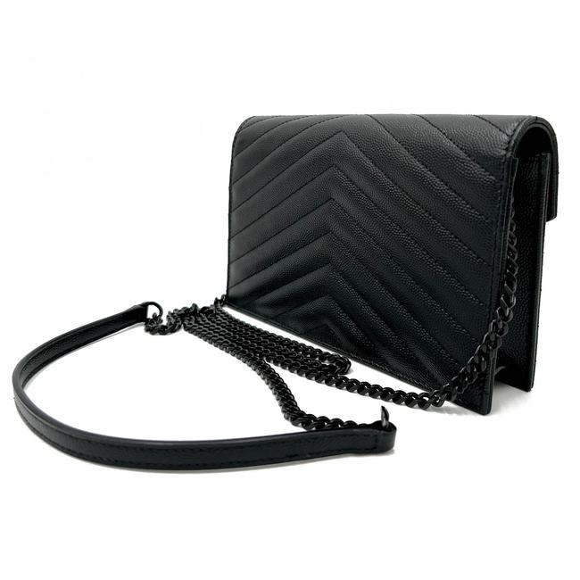 Saint Laurent Chain Wallet Grain De Poudre Matelasse Chevron Monogram Black Leather Cross Body Bag - image 7