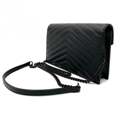 Saint Laurent Chain Wallet Grain De Poudre Matelasse Chevron Monogram Black Leather Cross Body Bag - image 7