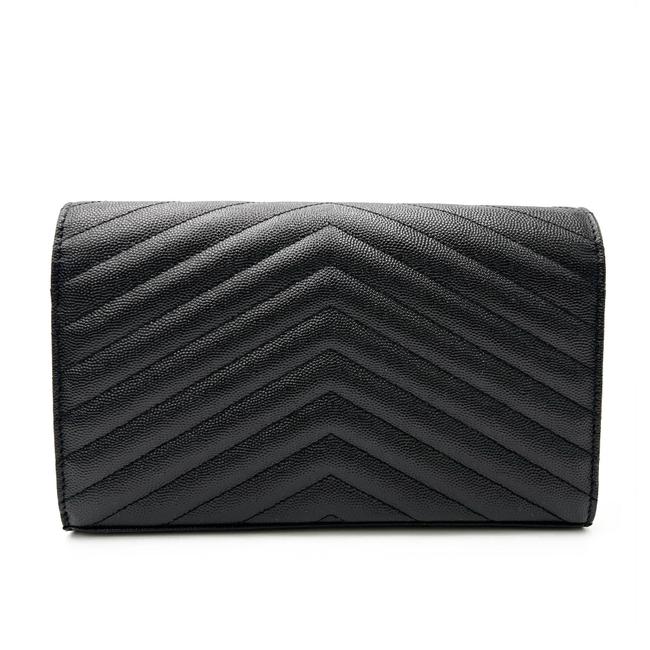 Saint Laurent Chain Wallet Grain De Poudre Matelasse Chevron Monogram Black Leather Cross Body Bag - image 7